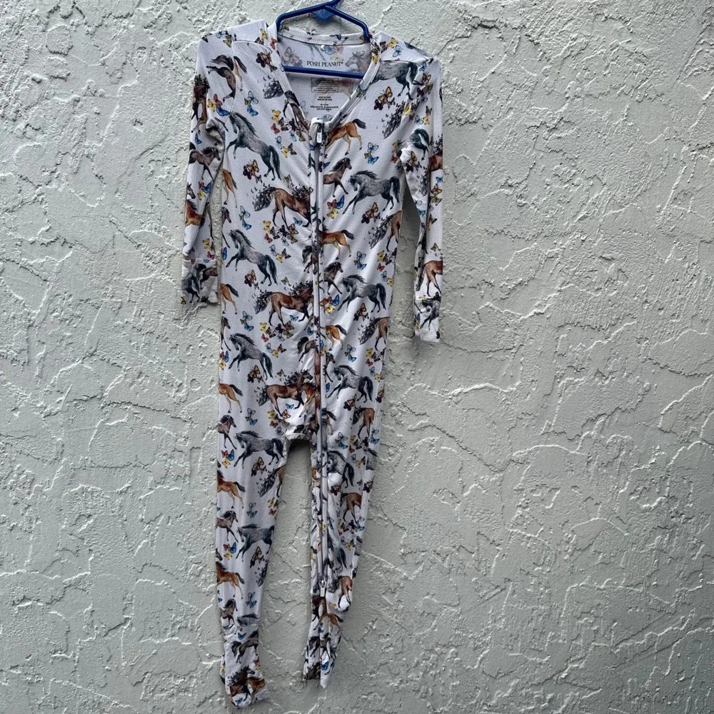 Posh Peanut‎ Bamboo Pajama Horse Butterfly Footed Zipper Sleepsuit Toddler 2T